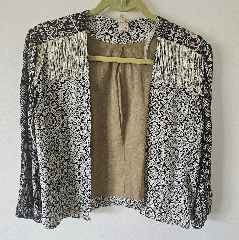 BKE fringe fly away cropped blazer